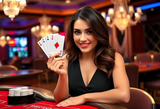 အွန်လိုင်း ကတ်ဂိမ်း Baccarat ဒိုင်မှ ကဒ်ပုတ်ချသည့် မြင်ကွင်း